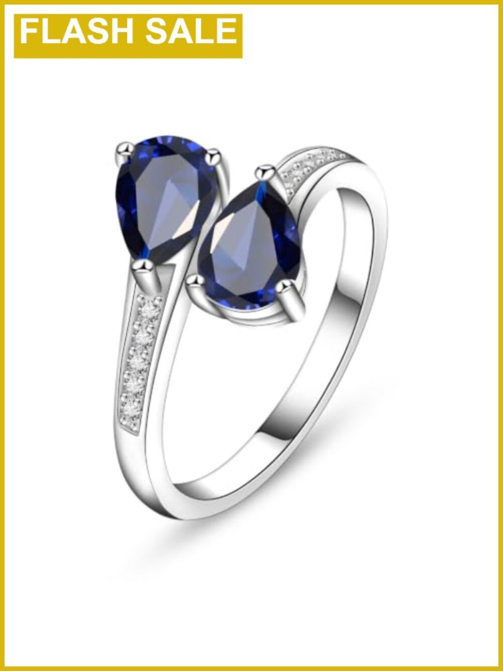 14K Gold Plated Teardrop Birthstone Adjustable Ring Simulated Sapphire